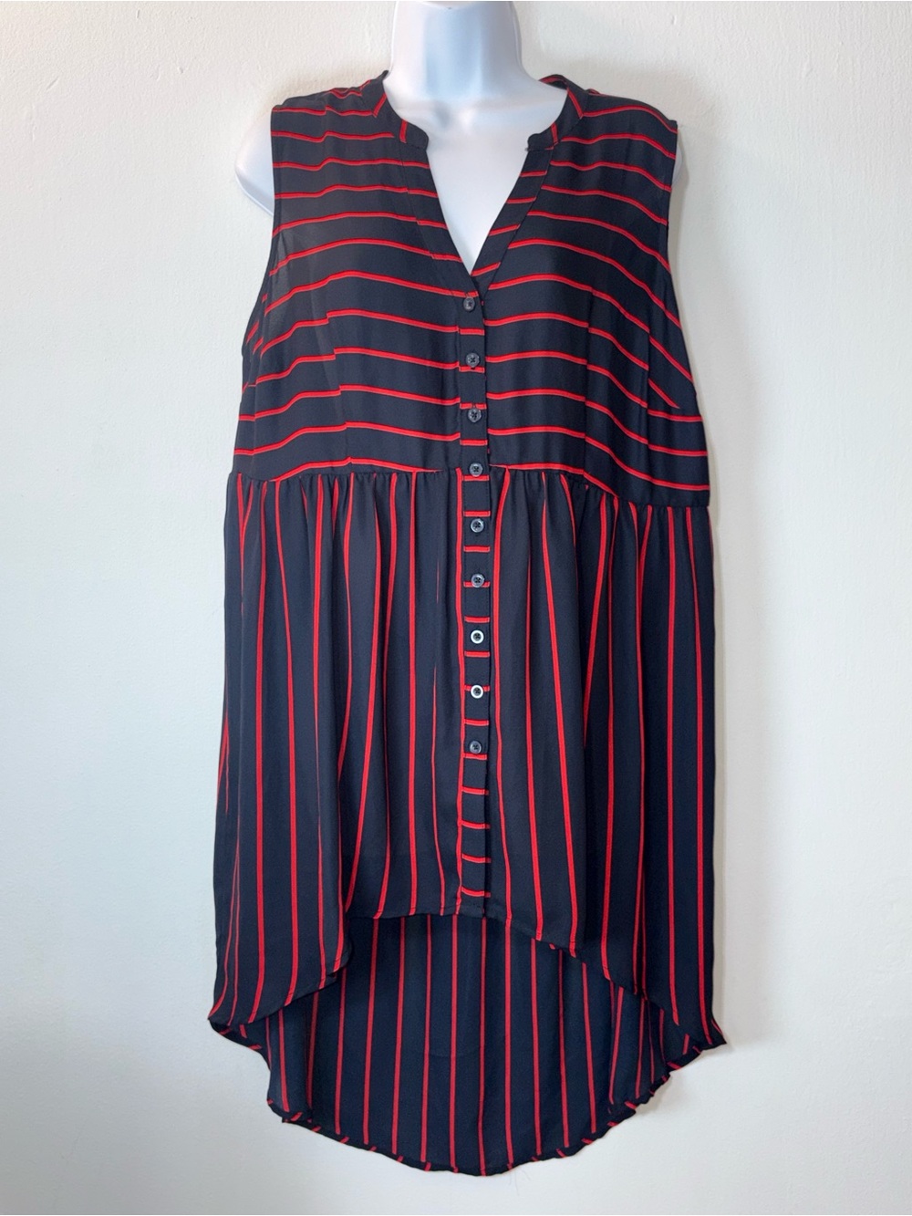 torrid Black and Red Striped Sleeveless Button-Front Tank